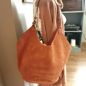 Chic Suede Hobo Bag - Rust
